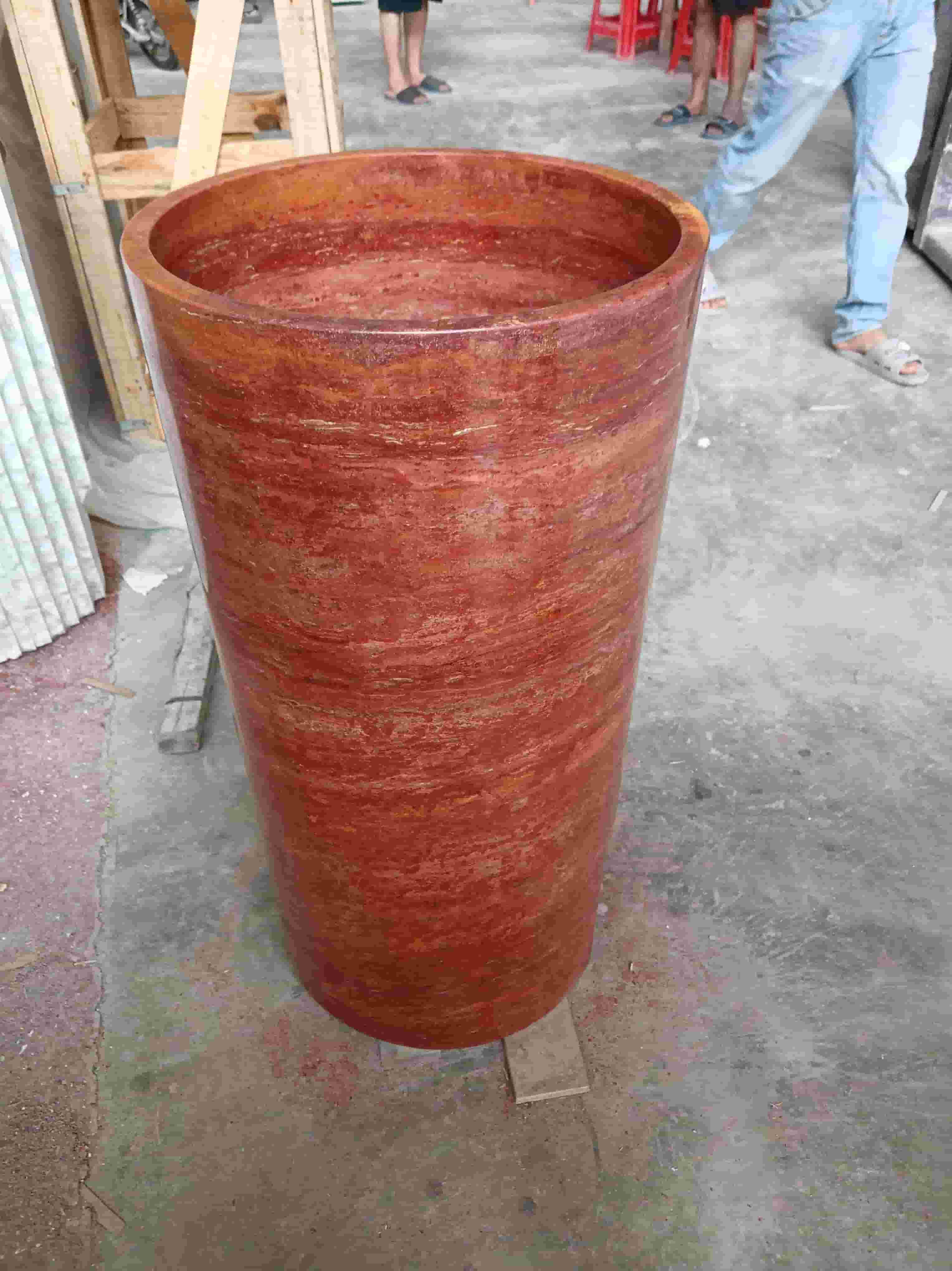 Customized Red Travertine Pedestal Standing Basin
