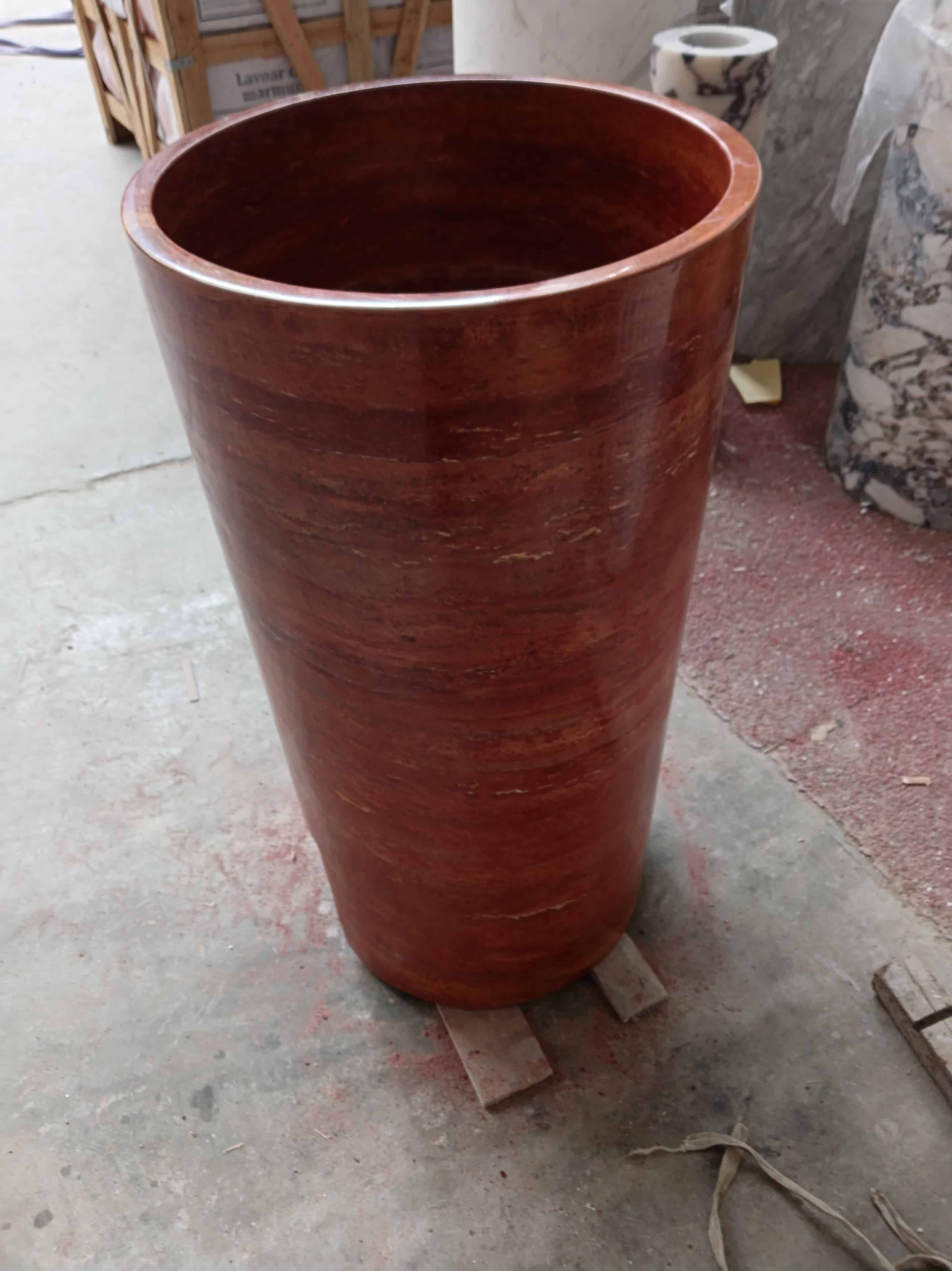 Customized Red Travertine Pedestal Standing Basin