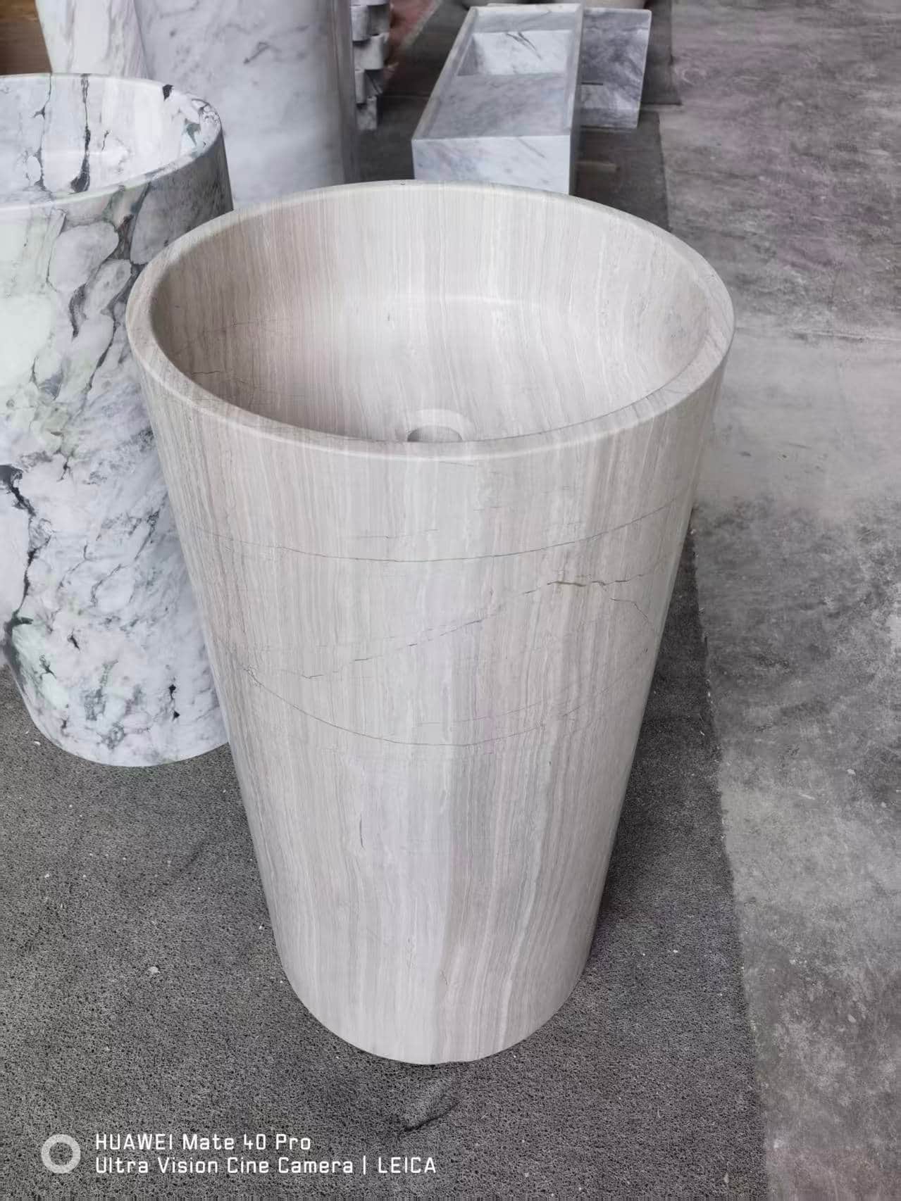 White wooden marble pedestal basin
