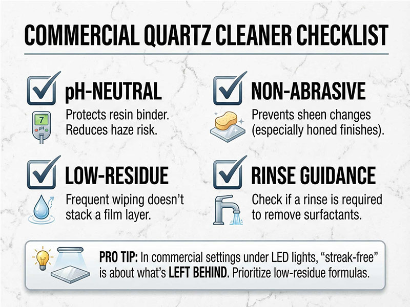 Commercial quartz cleaner checklist for streak-free quartz countertops cleaning