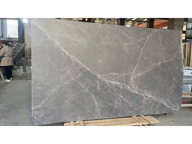 Hermes Grey marble slab reviewed before cutting vanity tops