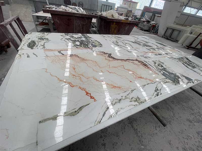 Large-format thin marble panel with natural veining