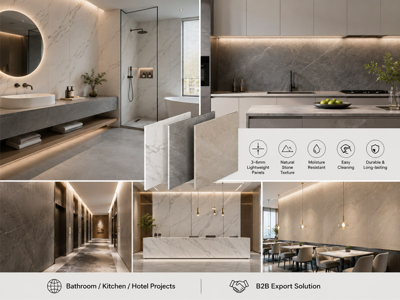 Sintered stone wall panels for bathrooms kitchens feature walls and export projects