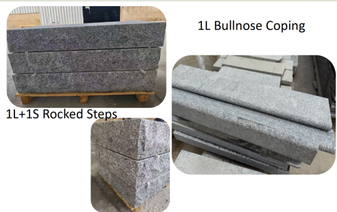 Tema Grey granite rock-faced edge sample for steps and treads