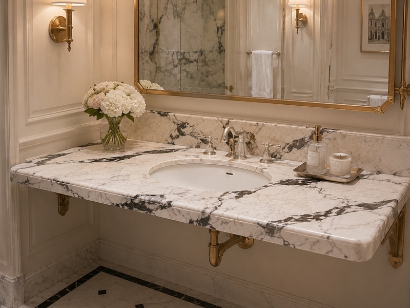 Italian Statuario River Flow Marble Bathroom Vanity Top
