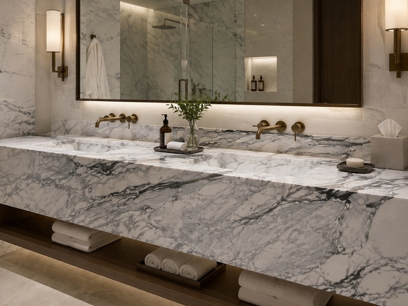 Italian Landscape White Marble Vanity Top