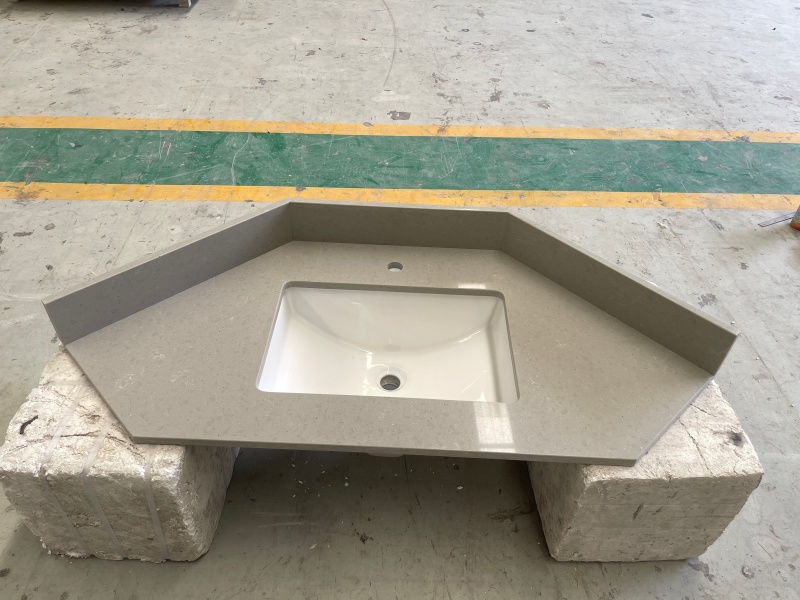 Custom Grey Quartz Angled Vanity Tops