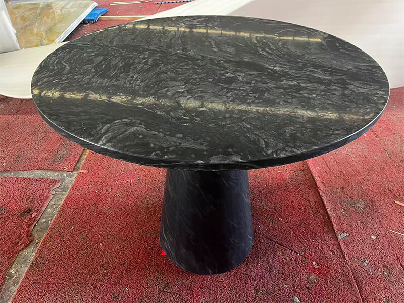 Briliant Black Marble Honed Round Dining Table