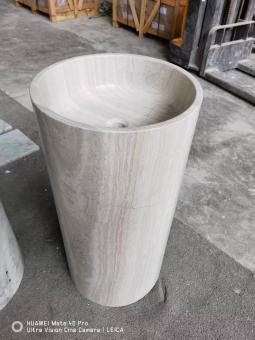  Natural Wooden White Marble Pedestal Basin 