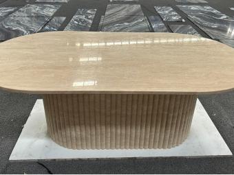 Beige Travertine Dining Table with Fluted Pedestal Base